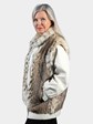 Woman's Cat Lynx Fur Jacket with Leather Sleeves