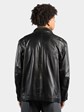Man's Remy Black Leather Bomber Jacket with Shearling Lamb Fur Detachable Collar