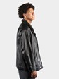 Man's Remy Black Leather Bomber Jacket with Shearling Lamb Fur Detachable Collar