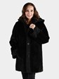 Woman's Black Sheared Mink Fur Stroller with Persian Lamb Trim Reversible to Leather