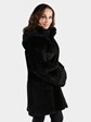 Woman's Black Sheared Mink Fur Stroller with Persian Lamb Trim Reversible to Leather