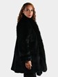 Woman's Black Sheared Mink Fur Stroller with Fox Tuxedo Reverses to Dark Green Leather