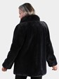 Woman's Charcoal Grey Sheared Beaver Fur Jacket with Fox Tuxedo