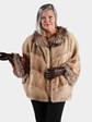 Woman's Wheat Colored Mink Fur Cape / Jacket with Dyed Silver Fox Trim