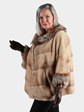 Woman's Wheat Colored Mink Fur Cape / Jacket with Dyed Silver Fox Trim