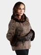 Woman's Taupe Broadtail Lamb Fur Jacket with Mahogany Mink Collar and Cuffs