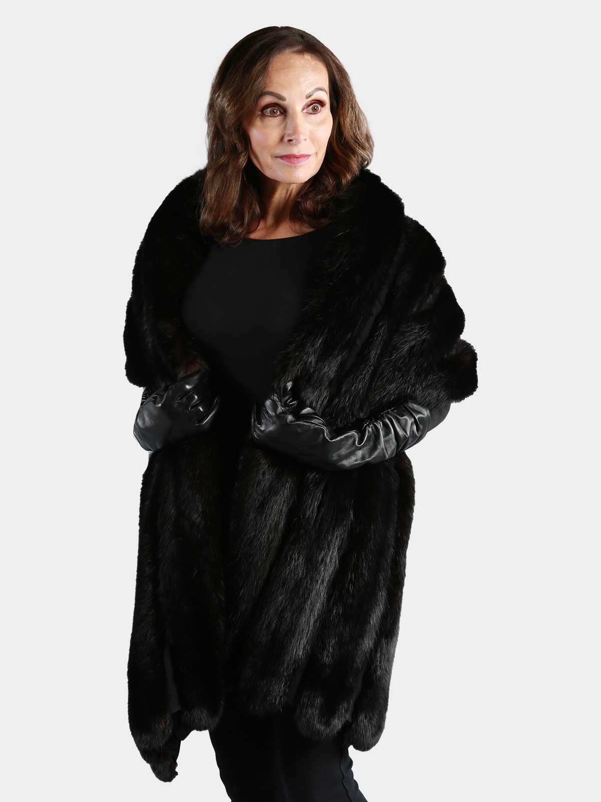 Woman's Dyed Black Sable Fur Straight Stole