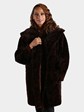 Woman's Plus Size Dark Brown Sheared Sculptured Mink Fur Hooded Stroller