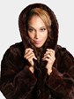Woman's Plus Size Dark Brown Sheared Sculptured Mink Fur Hooded Stroller