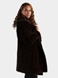 Woman's Plus Size Dark Brown Sheared Sculptured Mink Fur Hooded Stroller