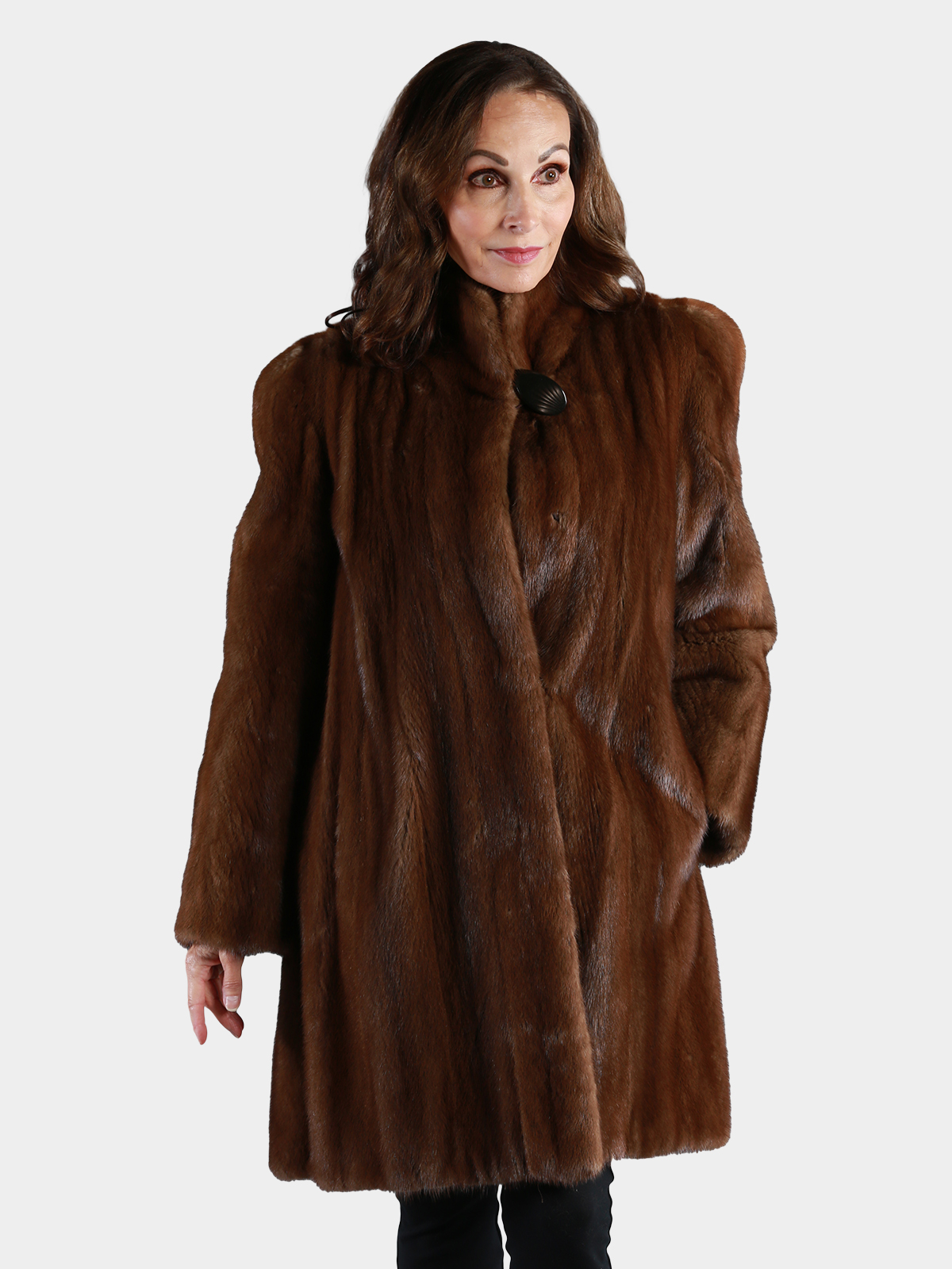 Woman's Mahogany Grey Female Mink Fur Swing Stroller - Estate Furs