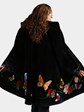 Woman's Plus Size Zuki Black Sheared Beaver Fur Stroller with Butterfly and Floral Inserts