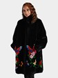 Woman's Plus Size Zuki Black Sheared Beaver Fur Stroller with Butterfly and Floral Inserts