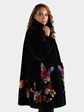 Woman's Plus Size Zuki Black Sheared Beaver Fur Stroller with Butterfly and Floral Inserts
