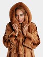 Woman's Whiskey Degrade Sheared Mink Fur Coat Reversible with Double Fur Hood