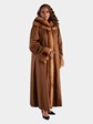 Woman's Whiskey Degrade Sheared Mink Fur Coat Reversible with Double Fur Hood