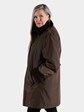 Woman's Brown Rain Taffeta Stroller with Sheared Nutria Lining