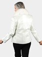 Woman's Pearl White Leather Jacket with Detachable Fox Fur Collar