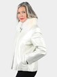 Woman's Pearl White Leather Jacket with Detachable Fox Fur Collar