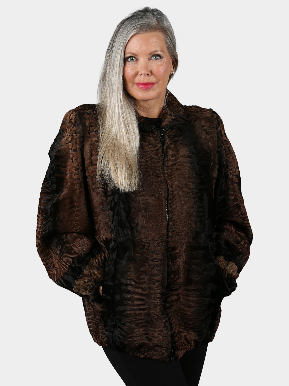 Woman's Dyed Brown Degrade Broadtail Lamb Fur Jacket