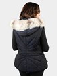 Woman's Gorski Navy Fabric Vest with Fox Fur Trimmed Hood