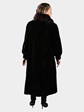 Woman's Black Sheared and Sculptured Mink Fur Coat with Dark Brown Fox Tuxedo Reversible to Rain Taffeta