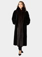 Woman's Black Sheared and Sculptured Mink Fur Coat with Dark Brown Fox Tuxedo Reversible to Rain Taffeta