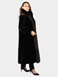 Woman's Black Sheared and Sculptured Mink Fur Coat with Dark Brown Fox Tuxedo Reversible to Rain Taffeta