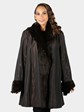Woman's Brown Sheared Swing Style Mink Fur Stroller Reversible to Rain Taffeta