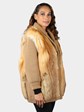 Woman's Natural Red Fox Jacket with Knit Sleeves and Trim