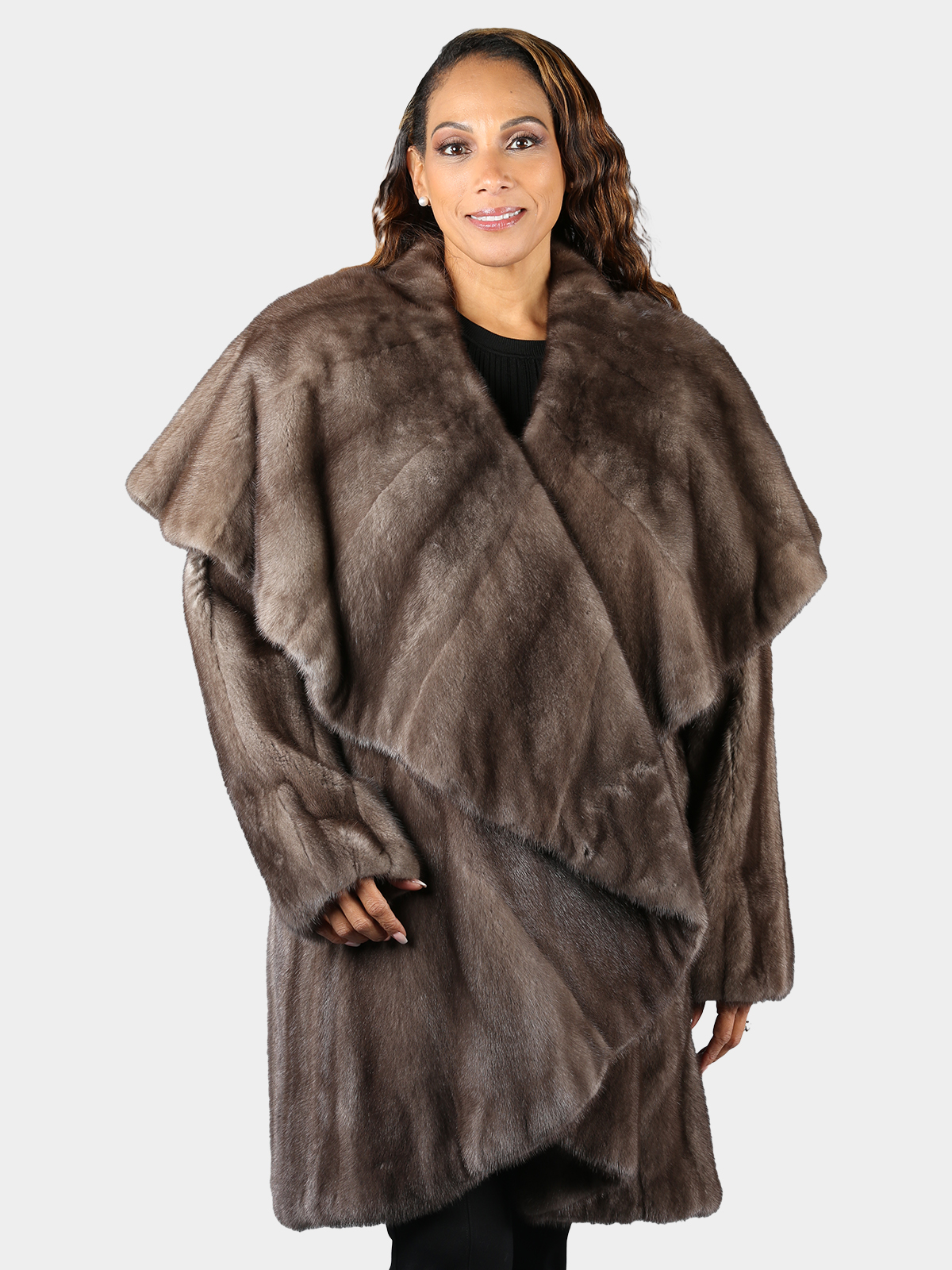 Woman's Natural Blue Iris Female Mink Fur 3/4 Coat by Sobara