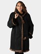 Woman's Christia Black Suede Shearling Lamb Stroller with Mink Fur Trim