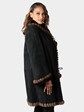 Woman's Christia Black Suede Shearling Lamb Stroller with Mink Fur Trim