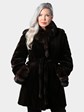 Woman's Dyed Dark Brown Sheared Mink Fur Stroller with Chinchilla Collar and Cuffs (with Fur Belt)