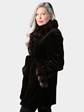 Woman's Dyed Dark Brown Sheared Mink Fur Stroller with Chinchilla Collar and Cuffs (with Fur Belt)