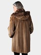 Woman's Natural Light Brown Sheared Mink Fur Stroller with Detachable Hood and Sheared Brown Trim