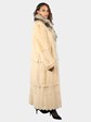 Woman's Light Gold Dyed Sheared Mink Fur Coat with Finn Raccoon Tuxedo / Reverses to Gold Rain Taffeta