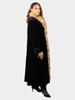 Woman's Black Sheared Mink Fur Coat with Cross Cut Golden Sable Collar and Tuxedo Front