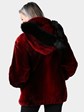 Woman's Dyed Deep Red Sheared Beaver Jacket with Detachable Hood