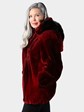 Woman's Dyed Deep Red Sheared Beaver Jacket with Detachable Hood