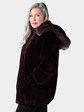 Woman's Deep Burgundy Sheared Beaver Fur Parka with Detachable Hood