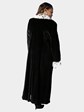 Woman's Black Sheared Mink Fur Coat with Cat Lynx Collar and Cuffs