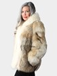Woman's Natural Coyote Fur Jacket with Shadow Fox Tuxedo