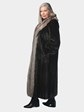 Woman's Natural Deep Mahogany Female Mink Fur Coat with Cuptal Fox Tuxedo