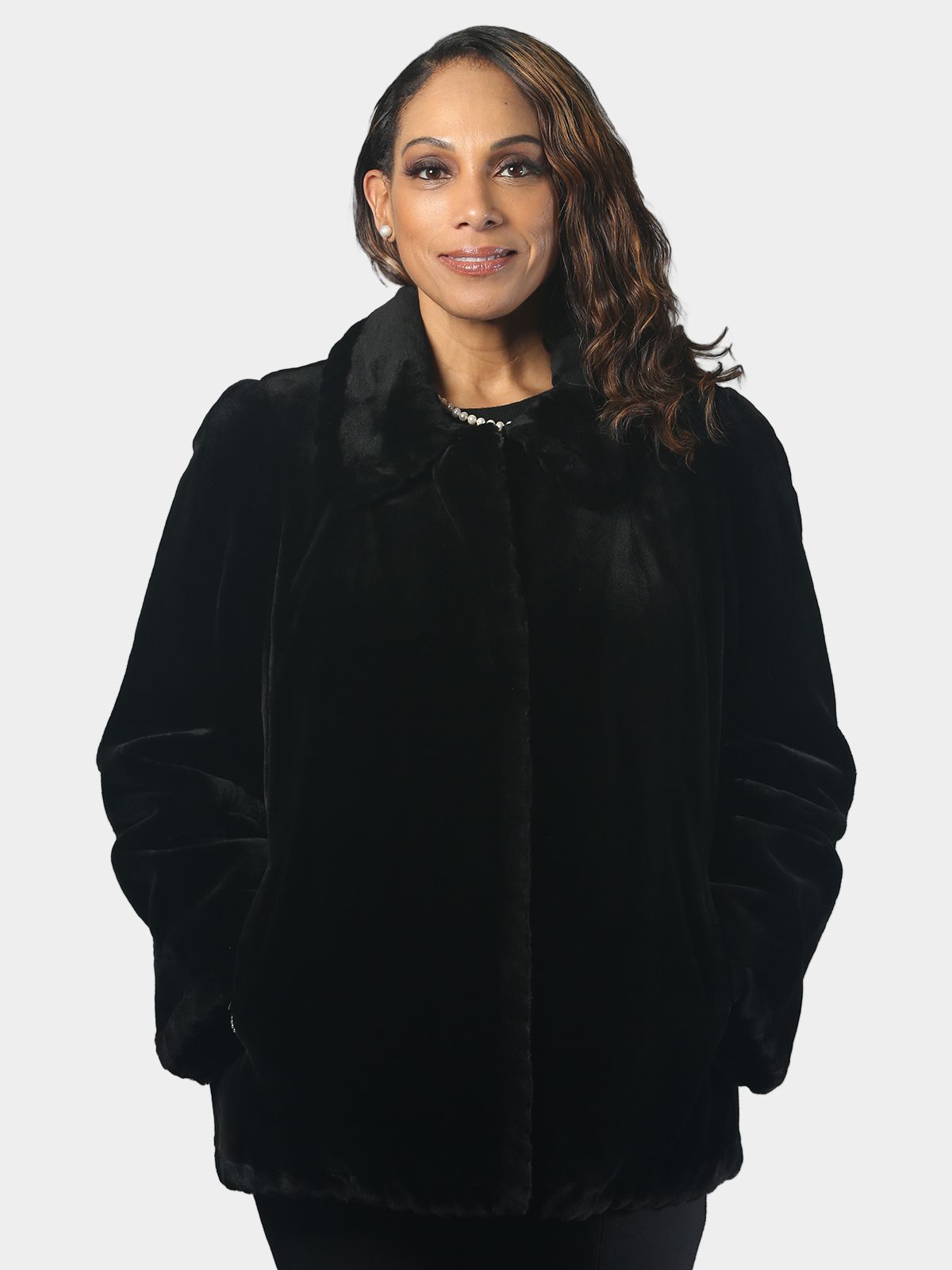 Woman's Dyed Black Sheared Mink Fur Jacket by Louis Feraud