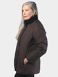 Woman's Dyed Brown Sheared Mink Fur Jacket Reversing to Quilted Rain Taffeta