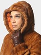 Woman's Natural Whiskey Female Mink Fur Jacket with Detachable Hood