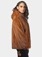 Woman's Natural Whiskey Female Mink Fur Jacket with Detachable Hood