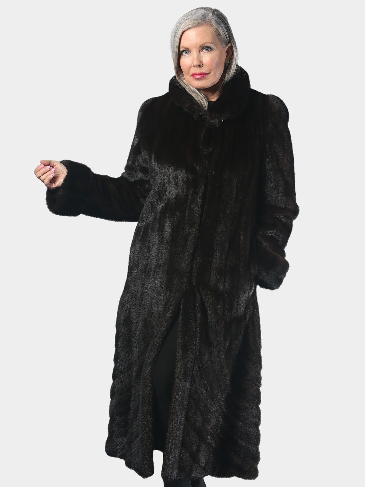 Woman's Natural Deepest Mahogany Female Mink Fur Coat with Directional Design