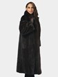 Woman's Natural Mahogany Mink Fur Coat with Fox Tuxedo Front